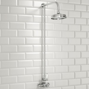 Melrose Traditional Thermostatic Exposed Shower Valve with Round Shower Head Chrome and White