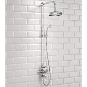 Melrose Traditional Thermostatic Exposed Shower Valve with Round Shower Head and Hand Shower Chrome and White