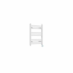 Fjord 600 x 500mm Curved White Thermostatic Touch Control Electric Heated Towel Rail