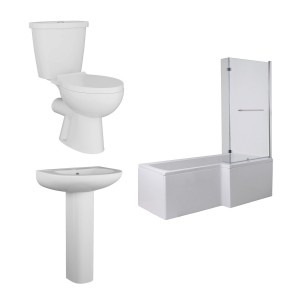 Splash Modern Bathroom Suite with L-Shape Shower Bath - Right Hand - 1700mm