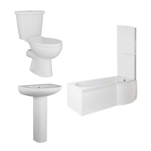 Splash Modern Bathroom Suite with P-Shape Shower Bath - Right Hand - 1500mm