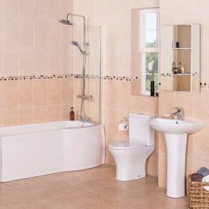 Fresh Curved Bathroom Suite with Right Hand P Shape Shower Bath