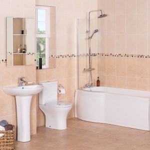 Fresh Curved Bathroom Suite with Left Hand P Shape Shower Bath