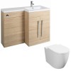 Calm Light Oak Right Hand Combination Vanity Unit Basin L Shape with Back to Wall Cordoba Toilet & Soft Close Seat & Concealed Cistern - 1100mm