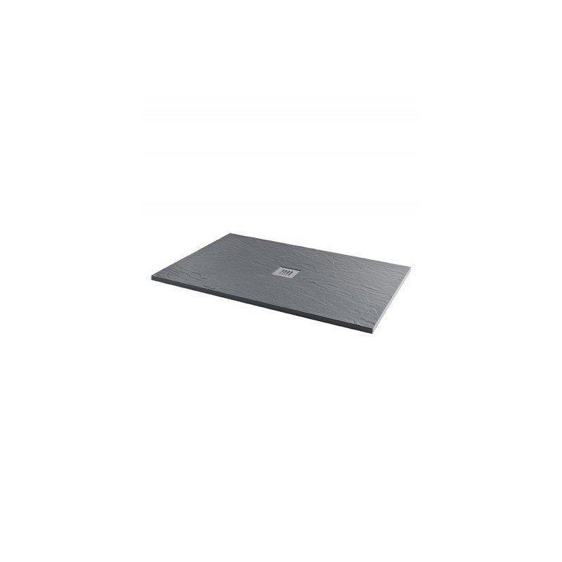 Aqua - Ash Grey Slate Effect Rectangle Shower Tray - 1200 x 900mm - Includes Fast Flow Grill Waste