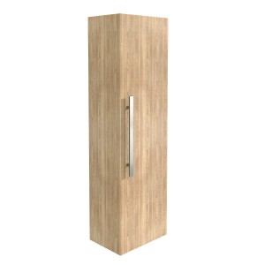 Calm Light Oak Wall Mounted Tall Bathroom Storage Unit