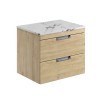 Rydal 600mm Wall Hung Vanity with Worktop & Chrome Handles - Davos Oak
