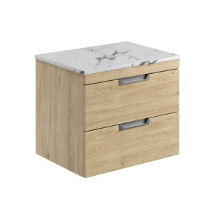 Rydal 600mm Wall Hung Vanity with Worktop & Chrome Handles - Davos Oak
