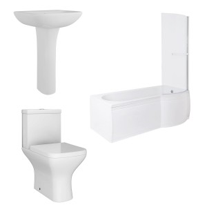 Feel Curved Modern Bathroom Suite with P-Shape Shower Bath - Choice of Sizes