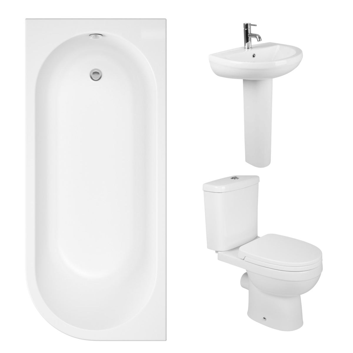 Lima Modern Bathroom Suite with J-Shape Bath - Left Handed - 1700mm