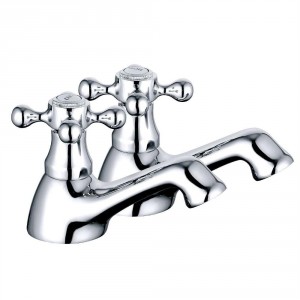 Abbey Traditional Crosshead Basin Pillar Taps - Chrome and White