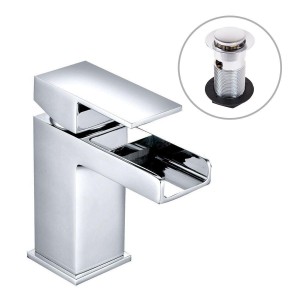 Edessa Modern Waterfall Cloakroom Mono Basin Mixer Tap - Chrome - with Waste