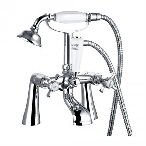 Lincoln Traditional Crosshead Bath Shower Mixer Tap - Chrome and White
