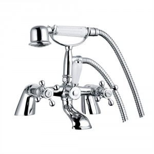 Abbey Traditional Crosshead Bath Shower Mixer Tap - Chrome and White