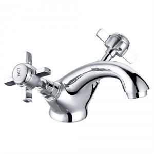 Lincoln Traditional Crosshead Basin Mixer Tap - Chrome and White