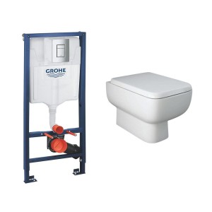 RAK-Series 600 Rimless Wall Hung Toilet with Soft Close Seat & Grohe Frame with Cistern