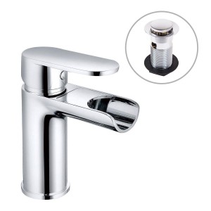Tolmer Modern Waterfall Mono Basin Mixer Tap - Chrome - Includes Waste