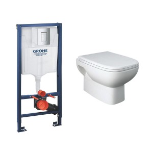 RAK-Origin Wall Hung Toilet with Soft Close Seat & Grohe Frame with Cistern