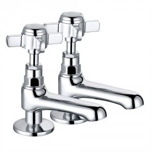 Lincoln Traditional Crosshead Basin Pillar Taps - Chrome and White