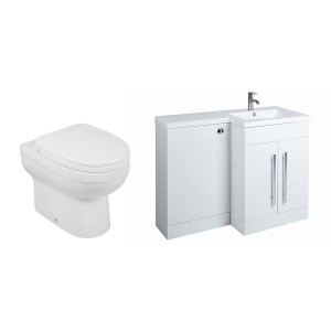 Calm White Right Hand Combination Vanity Unit Basin L Shape with Back to Wall Lima Toilet & Soft Close Seat & Concealed Cistern - 1100mm 