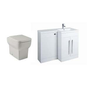 Calm White Right Hand Combination Vanity Unit Basin L Shape with Back to Wall Kartell Korsika Toilet & Soft Close Seat & Concealed Cistern - 1100mm 