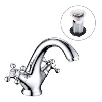 Abbey Traditional Crosshead Basin Mixer Tap - Chrome and White - Includes Waste