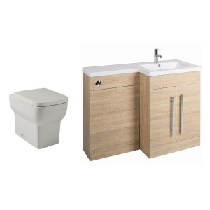 Calm Oak Right Hand Combination Vanity Unit Basin L Shape with Back to Wall Kartell Korsika Toilet & Soft Close Seat & Concealed Cistern - 1100mm 