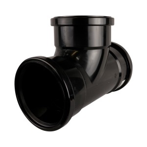 Soil Push Fit 110mm Triple Socket 90 Degree Tee Black