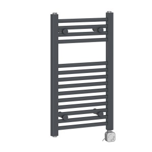 Bergen 700 x 400mm Straight Grey Thermostatic Electric Heated Towel Rail