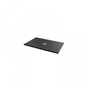 Aqua - Jet Black Slate Effect Rectangle Shower Tray - 1000 x 800mm - Includes Fast Flow Grill Waste
