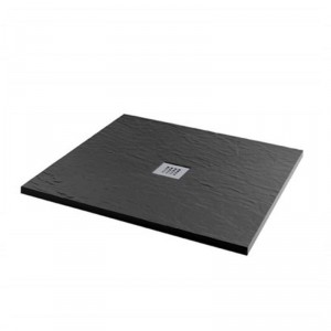 Aqua - Jet Black Slate Effect Square Shower Tray - 900 x 900mm - Includes Fast Flow Grill Waste