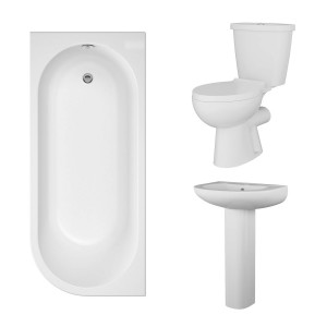 Splash Modern Bathroom Suite with J-Shape Bath - Choice of Orientation