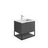 Reid 600mm LED Vanity Unit, Smooth White Basin with Black Frame and Shelf - Matt Grey