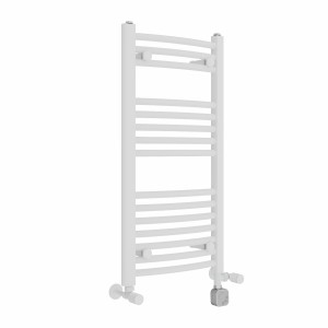 Fjord 800 x 400mm Dual Fuel Curved White Thermostatic Electric Heated Towel Rail