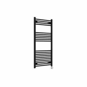Bergen 1200 x 600mm Straight Black Thermostatic Touch Control Electric Heated Towel Rail