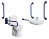 Doc M Pack - Accessible Bathroom Suite - Toilet, Wall Hung Basin + Blue Grab Rails