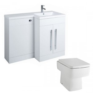 Calm White Right Hand Combination Vanity Unit Basin L Shape with Back to Wall Boston Toilet &amp; Soft Close Seat &amp; Concealed Cistern - 1100mm