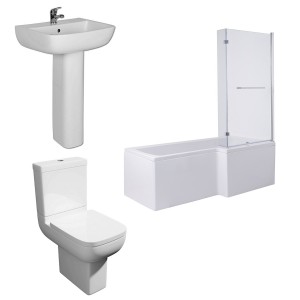 Feel 600 Modern Bathroom Suite with L-Shape Shower Bath - Choice of Sizes