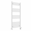 Fjord 1400 x 600mm Dual Fuel Curved White Thermostatic Electric Heated Towel Rail