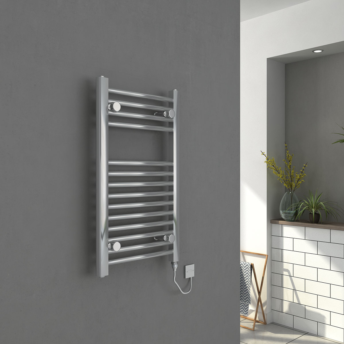 Bergen 700 x 400mm Straight Chrome Electric Heated Towel Rail