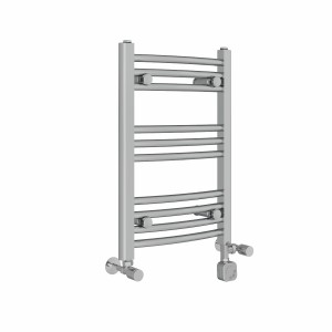 Fjord 600 x 400mm Dual Fuel Curved Chrome Thermostatic Electric Heated Towel Rail