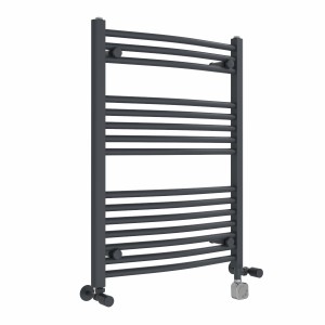Fjord 800 x 600mm Dual Fuel Curved Anthracite Thermostatic Electric Heated Towel Rail
