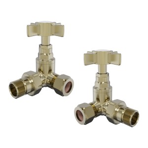 Traditional Corner Cross Head Radiator Valves - Brushed Brass