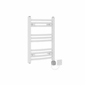 Fjord 600 x 400mm Curved White HEC Thermostatic Electric Heated Towel Rail