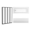 Sawley 1700 x 750mm Straight Bath Single Ended with Front Panel and Black Folding Bath Screen
