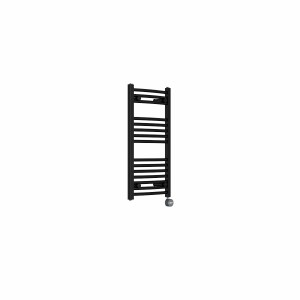 Fjord 800 x 400mm Curved Black Thermostatic Touch Control Electric Heated Towel Rail