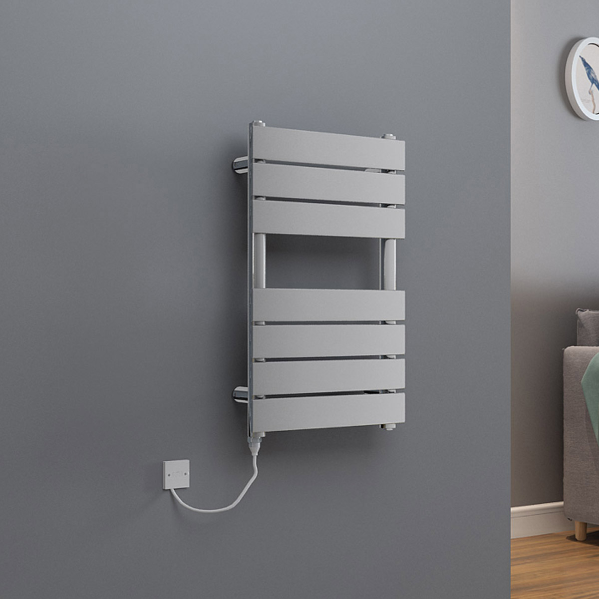 Juva 650 x 400 mm Chrome 100 W Electric Flat Panel Heated Towel Rail