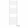 Juva 1200 x 450mm White Flat Panel Electric Towel Rail with White LCD Display Thermostatic Element