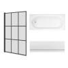 Rivington 1700 x 750mm Straight Bath Single Ended with Front Panel and Square Black Grid Bath Screen