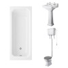Wellington High Level Comfort Height Toilet with Grey Seat & 500mm 2 Tap Hole Basin with 1700 x 750mm Traditional Straight Bath Single Ended